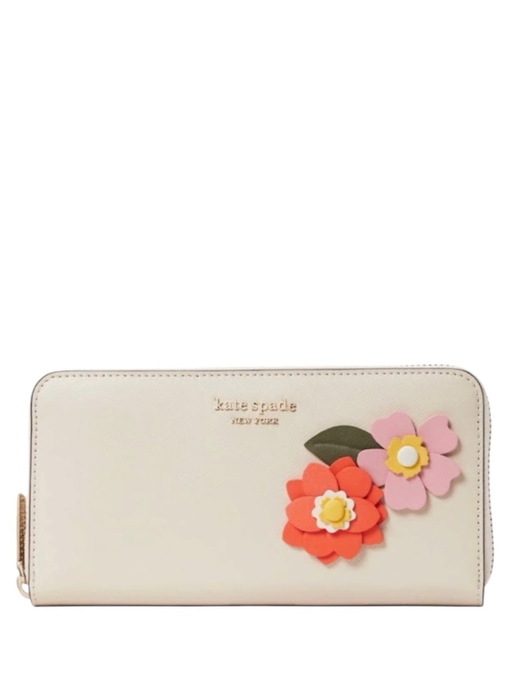 kate spade pink floral applique zip wallet